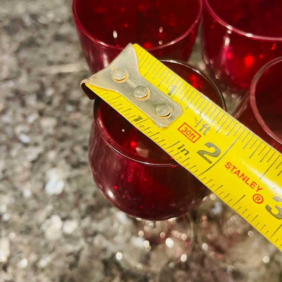 Vintage Ruby Red Cordial Set of 6 Crystal Glass Stems 5" Tall - Picture 9 of 11